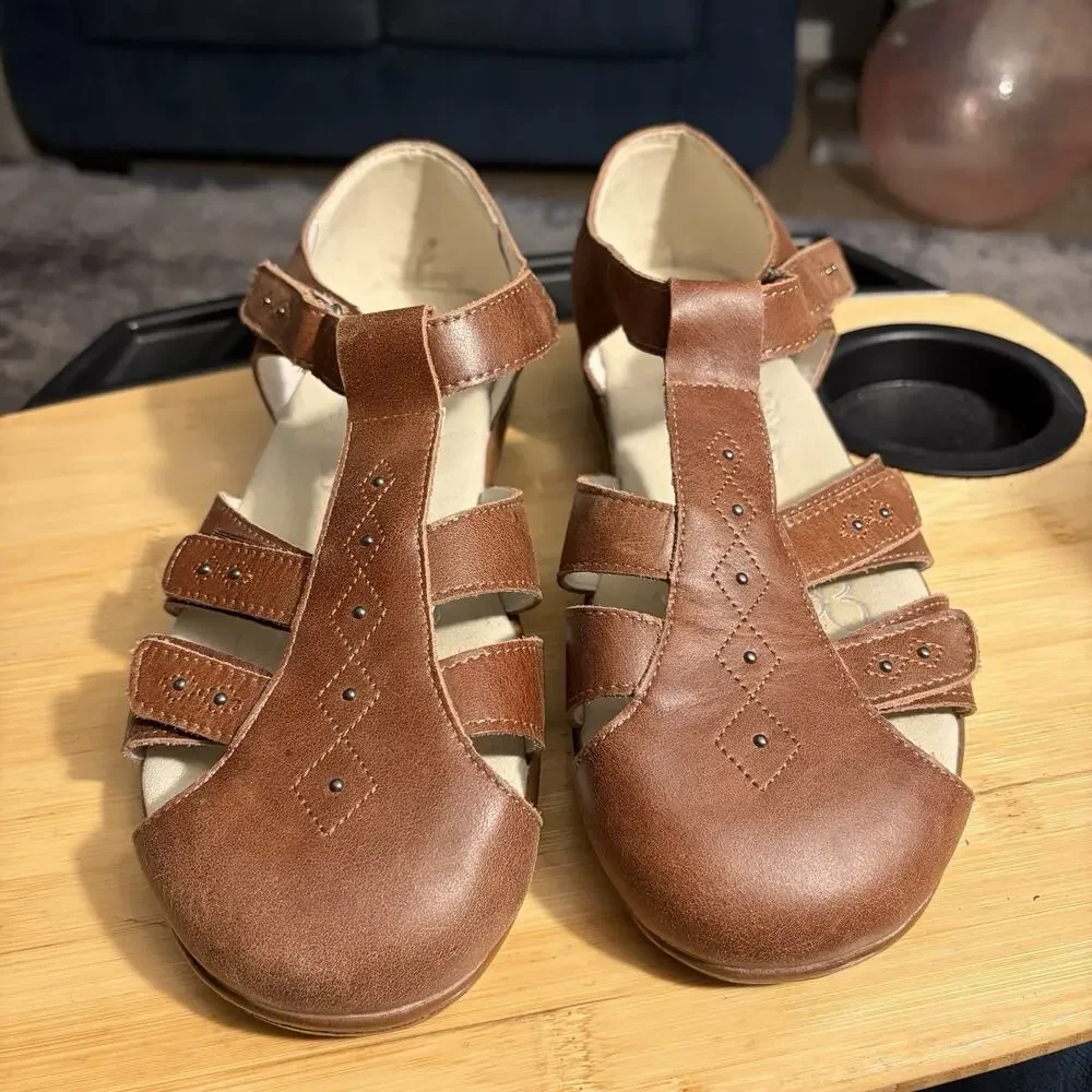 Propet Fisherman Sandals Women’s 10 WIDE Brown Leather Comfort Adjustable BOHO